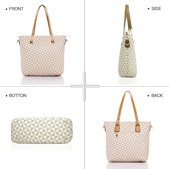 Fashionable 5pcs Handbag Set: Faux Leather Tote, Satchel & Clutch in Beige - Picture 3 of 6